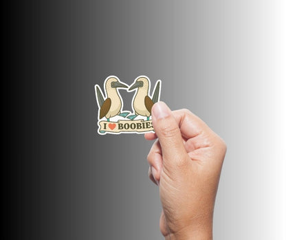 "I Love Boobies" Funny Sarcastic Blue Footed Boobie Sticker