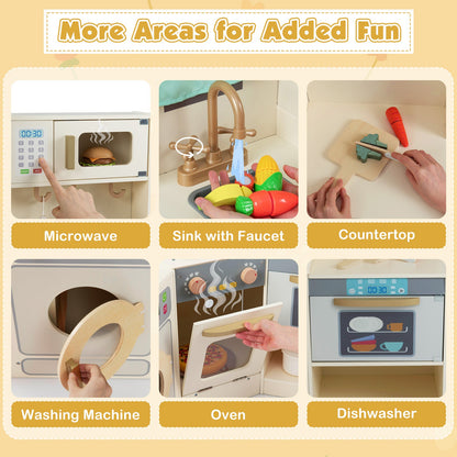 Corner Kitchen Toys with Lights and Sounds with Pull-out Trash Can and Stoves