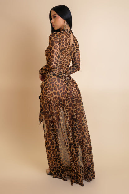 Daredevil Leopard Print Illusion See-Thru Skirt & Bodysuit Top Set/ Swimwear Set