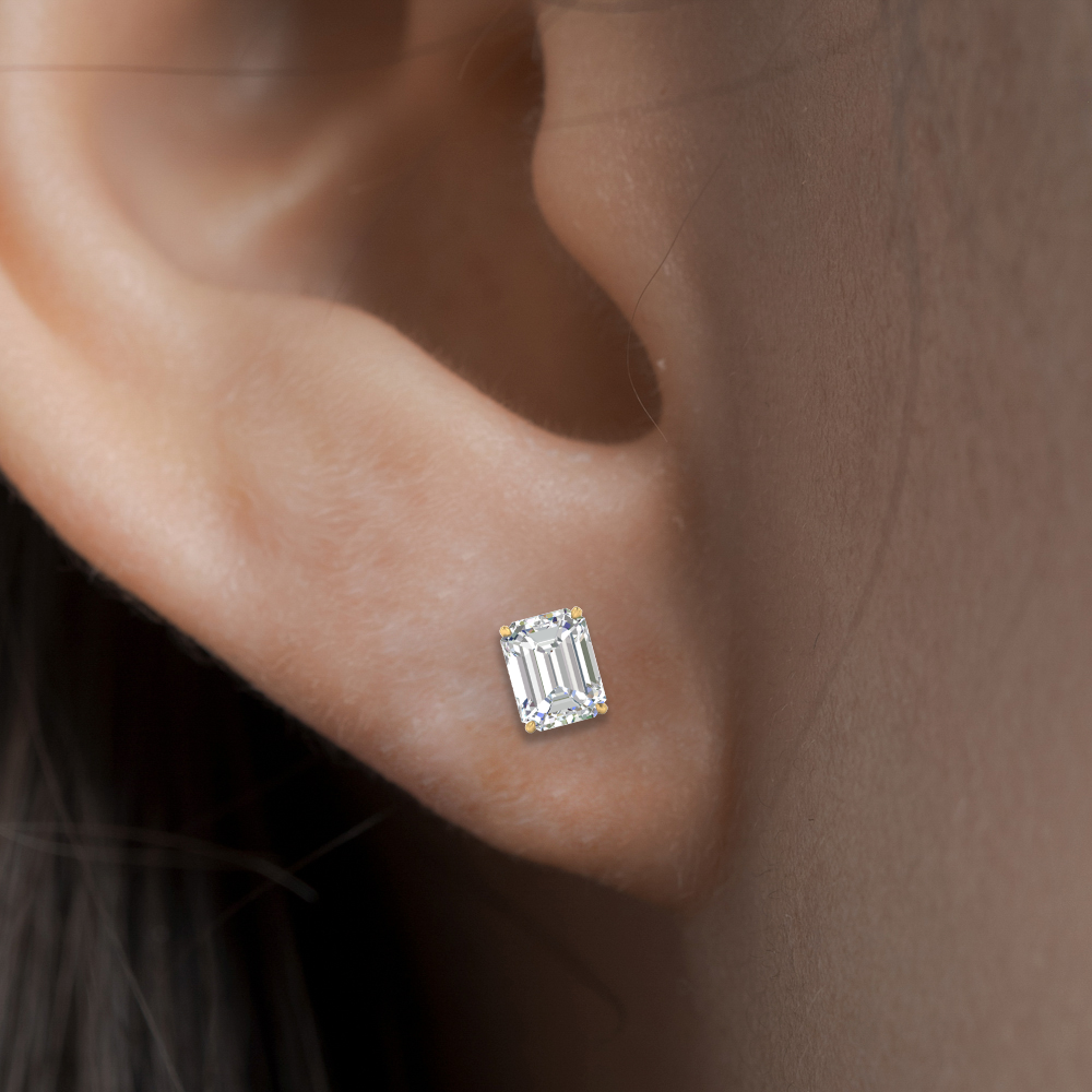 IGI Certified Emerald Cut Diamond Solitaire Stud Earrings
