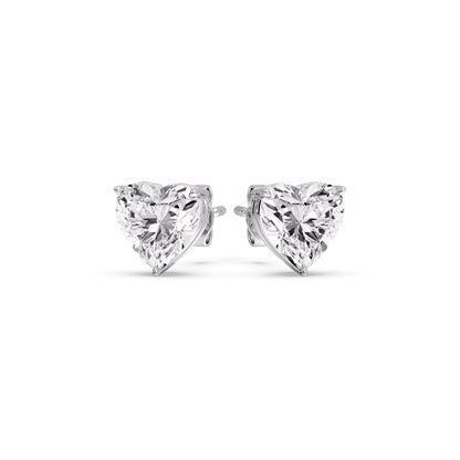 3 Prong Heart Shaped Diamond Solitaire Stud Earring in Basket Setting