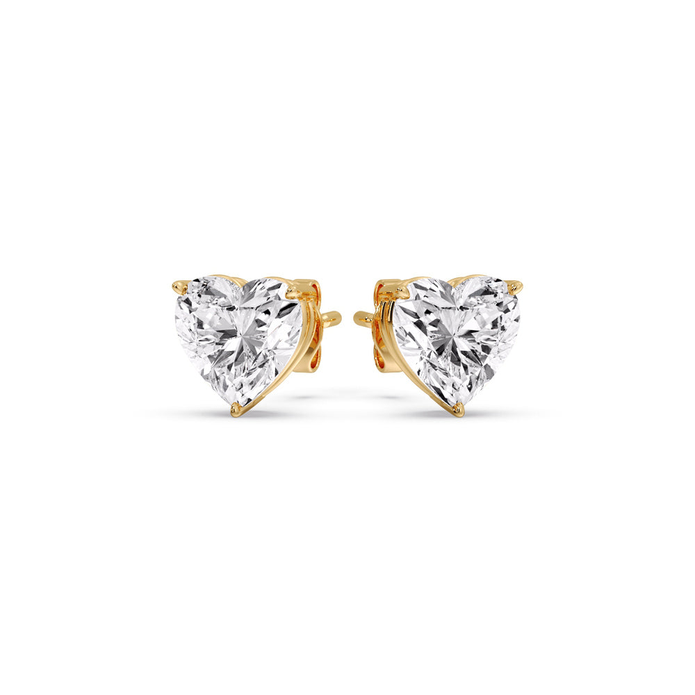 3 Prong Heart Shaped Diamond Solitaire Stud Earring in Basket Setting