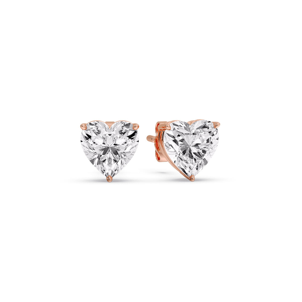 3 Prong Heart Shaped Diamond Solitaire Stud Earring in Basket Setting