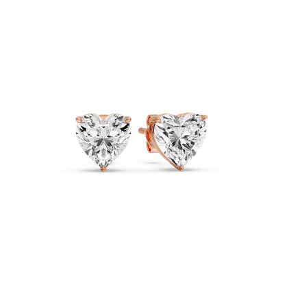 3 Prong Heart Shaped Diamond Solitaire Stud Earring in Basket Setting