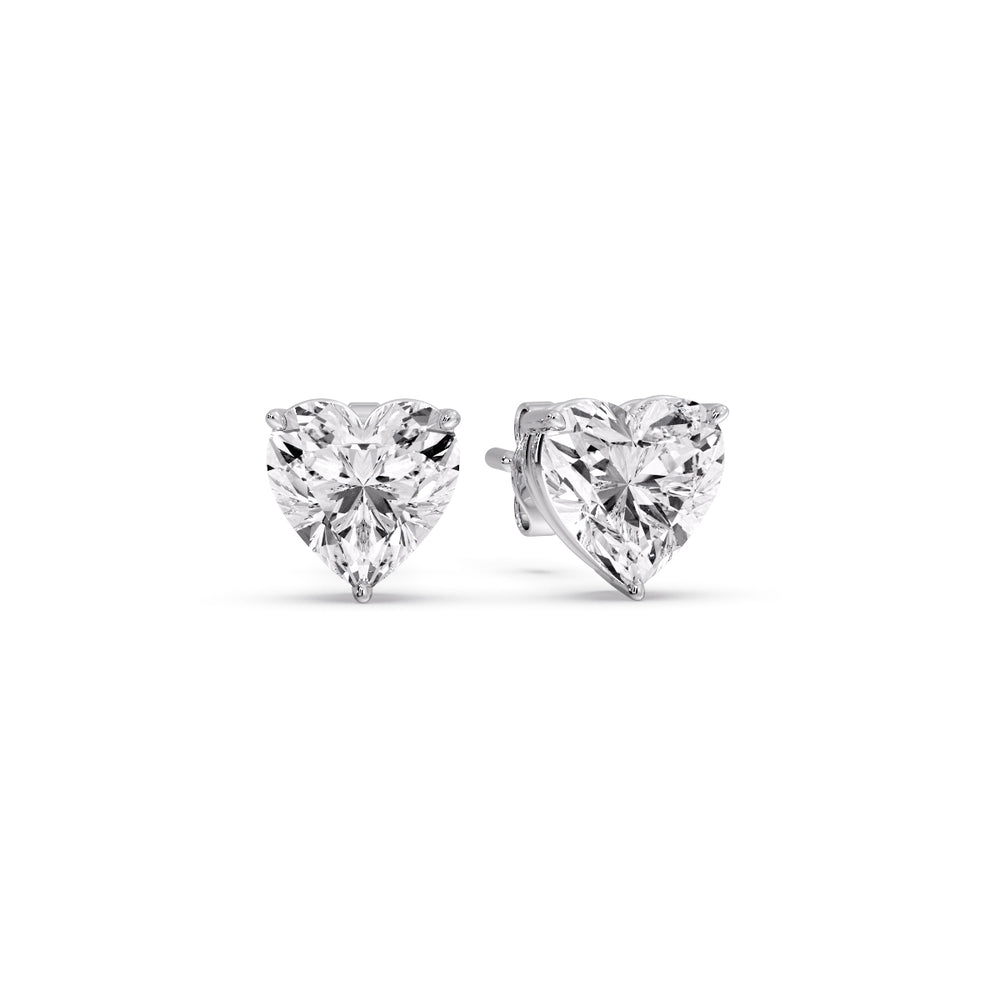 3 Prong Heart Shaped Diamond Solitaire Stud Earring in Basket Setting