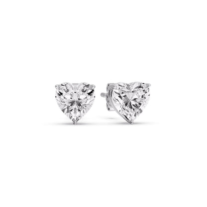 3 Prong Heart Shaped Diamond Solitaire Stud Earring in Basket Setting
