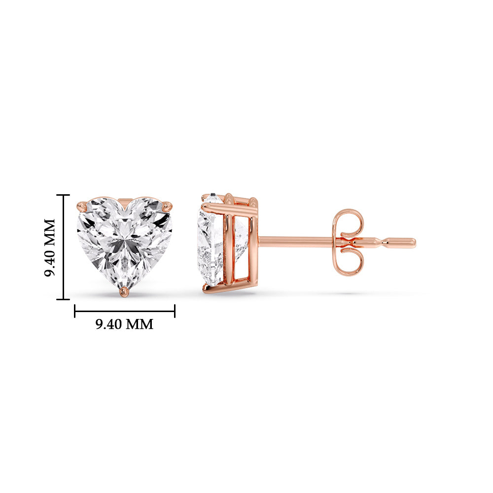3 Prong Heart Shaped Diamond Solitaire Stud Earring in Basket Setting
