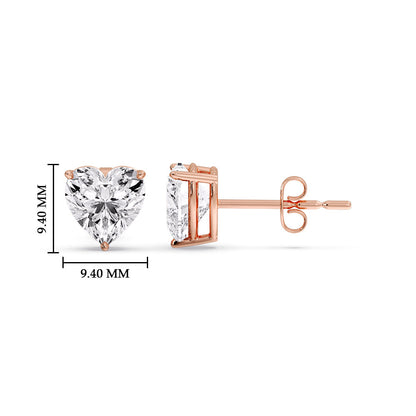 3 Prong Heart Shaped Diamond Solitaire Stud Earring in Basket Setting