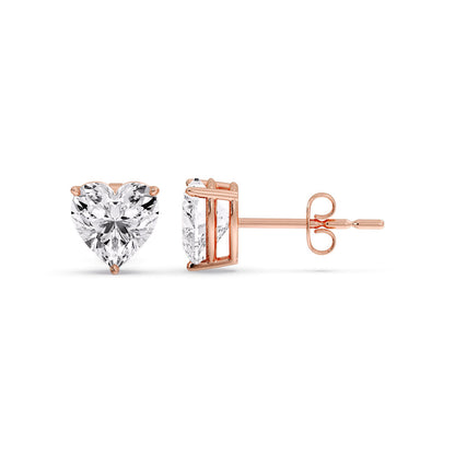 3 Prong Heart Shaped Diamond Solitaire Stud Earring in Basket Setting
