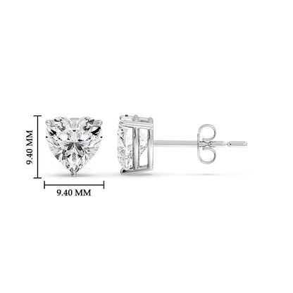 3 Prong Heart Shaped Diamond Solitaire Stud Earring in Basket Setting