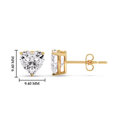 3 Prong Heart Shaped Diamond Solitaire Stud Earring in Basket Setting