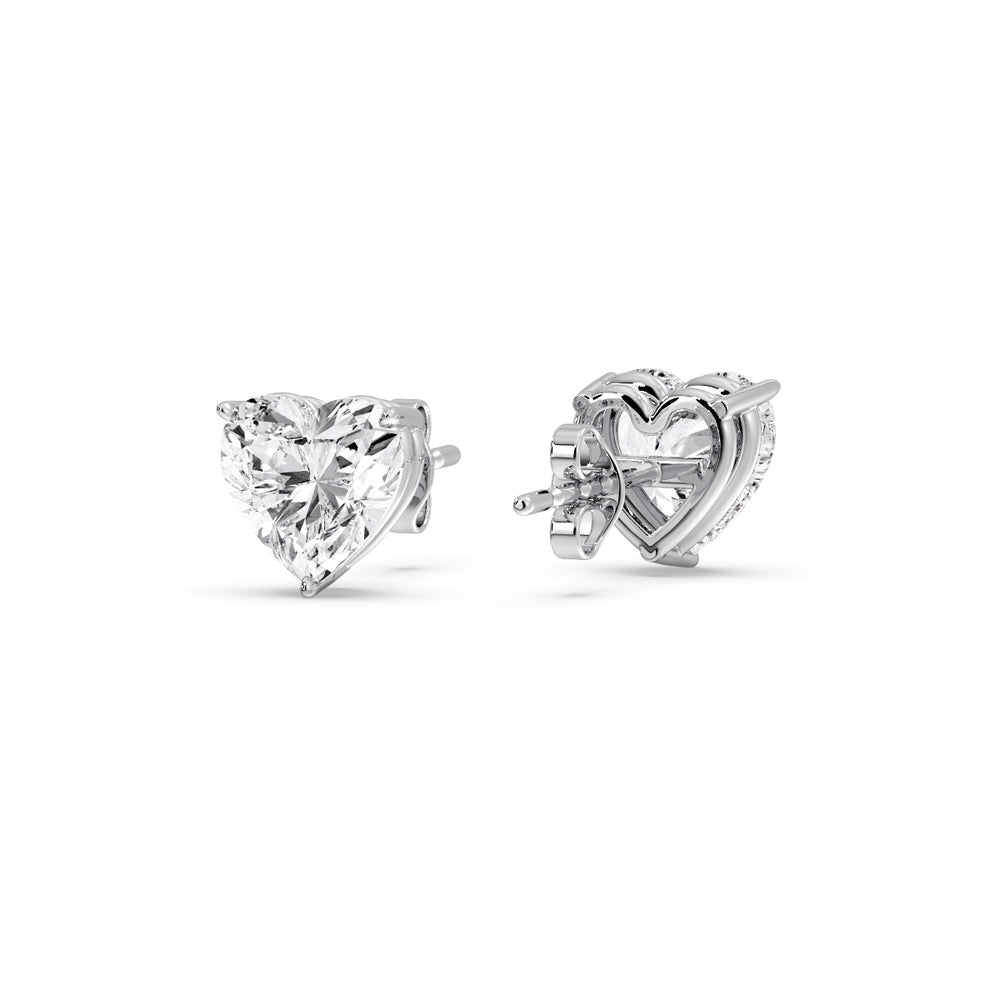3 Prong Heart Shaped Diamond Solitaire Stud Earring in Basket Setting