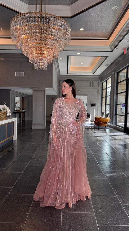 Inaya Long Drape Sleeves Beaded A-line Gown