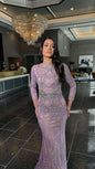 Fariza Long Sleeve Modest Beaded Embellished Evening Dress