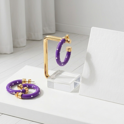 Purple with Pearls Hoop Earrings