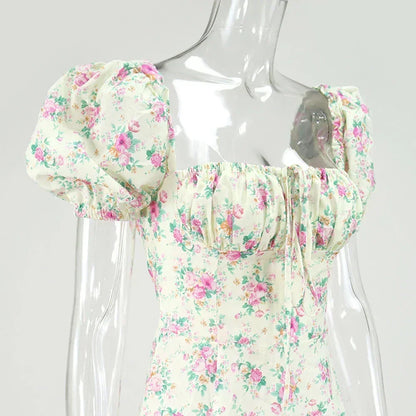 Summer Women Puff Sleeve Floral Printed Dress,Long Dresses,Woman Clothing,Dress Women,Women's Elegant Dresses,Sexy Costume Women