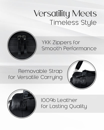 Genuine Leather Travel Duffel Bag – Shoe Compartment, Hidden AirTag Pocket