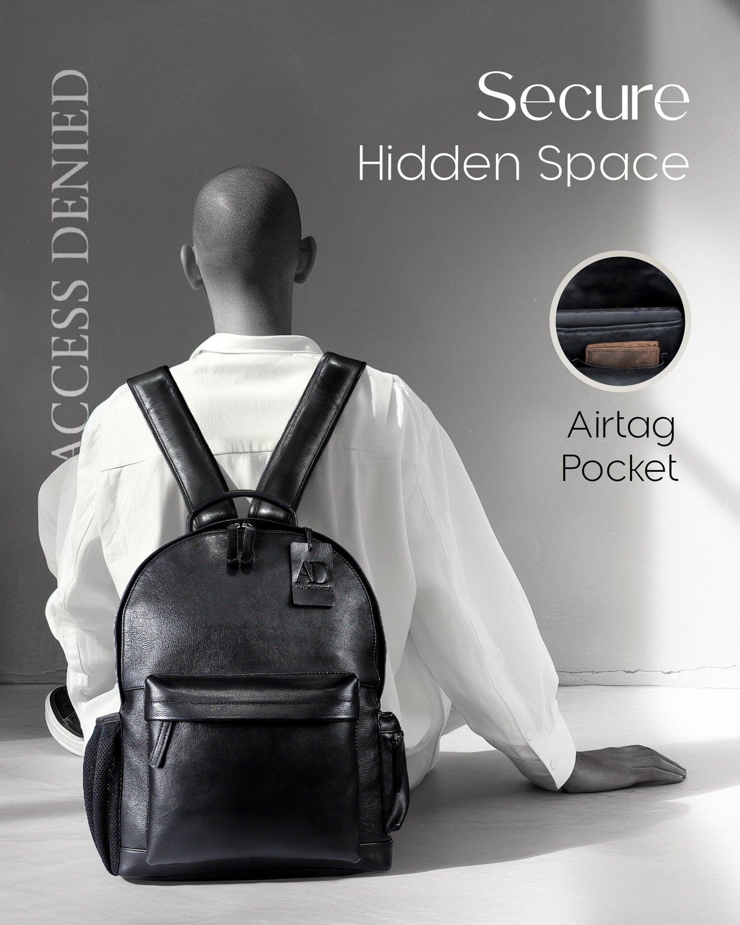 Genuine Leather Backpack – Fits 15.6" Laptop, Hidden AirTag Pocket