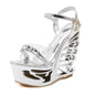 PU leather Strange Style Platform Sandals Women customized Heel Wedges Shoes Big Size Rivet High Heel  Gladiator Sandals