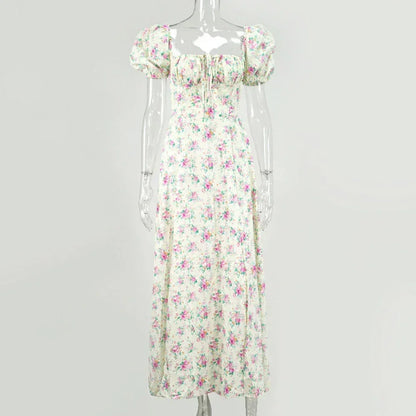 Summer Women Puff Sleeve Floral Printed Dress,Long Dresses,Woman Clothing,Dress Women,Women's Elegant Dresses,Sexy Costume Women