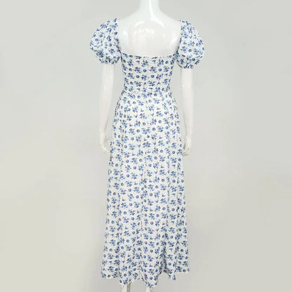 Summer Women Puff Sleeve Floral Printed Dress,Long Dresses,Woman Clothing,Dress Women,Women's Elegant Dresses,Sexy Costume Women