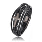 Boho Personalized Men's Family Name Bracelet Black Cross Woven Leather With Stainless Steel Charm Bracelet Custom Name Jewelry