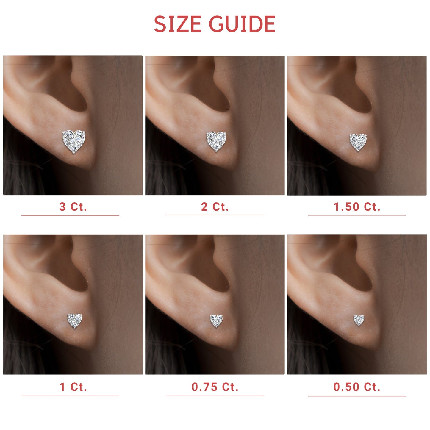 3 Prong Heart Shaped Diamond Solitaire Stud Earring in Basket Setting