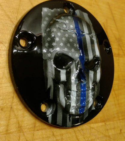 Thin Blue line American flag skull harley points cover
