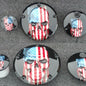 Harley Points, Derby cover and fuel door set with Skull with American flag gloss black background