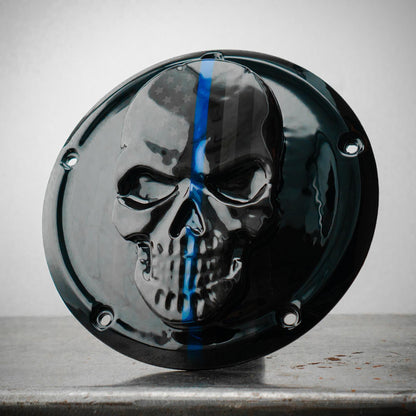 Points and Derby cover with Thin blue line ghosted American flag gloss black background