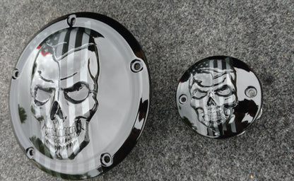 Points and Derby Harley cover set with Skull with American flag on bike match color