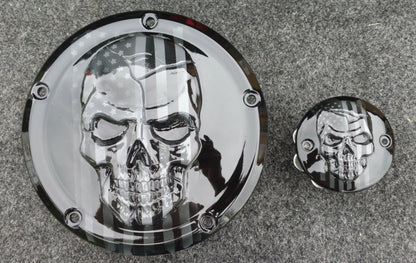 Points and Derby Harley cover set with Skull with American flag on bike match color