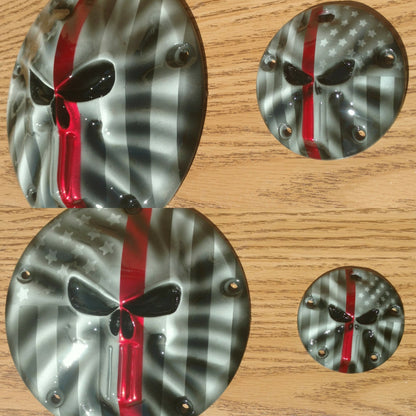 Punisher skull and firefighter themed derby and points covers