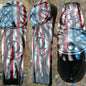 Harley Davidson POW-MIA tribute on a worn and tattered American flag console