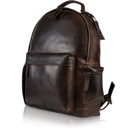 Genuine Leather Backpack – Fits 15.6" Laptop, Hidden AirTag Pocket