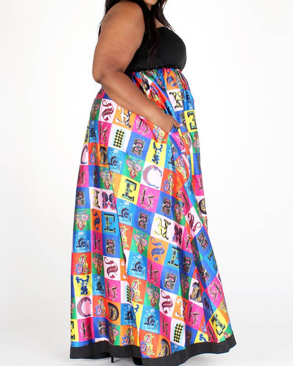 Black & Multicolor Multiprint Tube Maxi  Dress