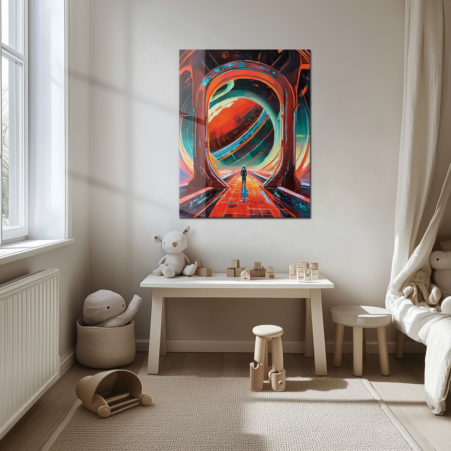Astronaut Gateway to Saturn Glass Wall Art – Futuristic Sci-Fi UV Print Design-KAFCD023