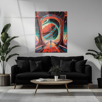 Astronaut Gateway to Saturn Glass Wall Art – Futuristic Sci-Fi UV Print Design-KAFCD023