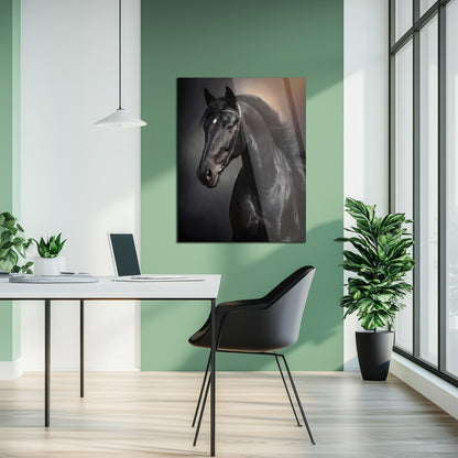 Elegant Black Horse Portrait UV Glass Wall Art – Majestic Equestrian Design-KAFCD065