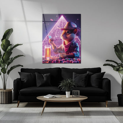 Cowboy Hamster Poker Night – Neon UV Glass Wall Art for Game Room Vibes-KAFCD088
