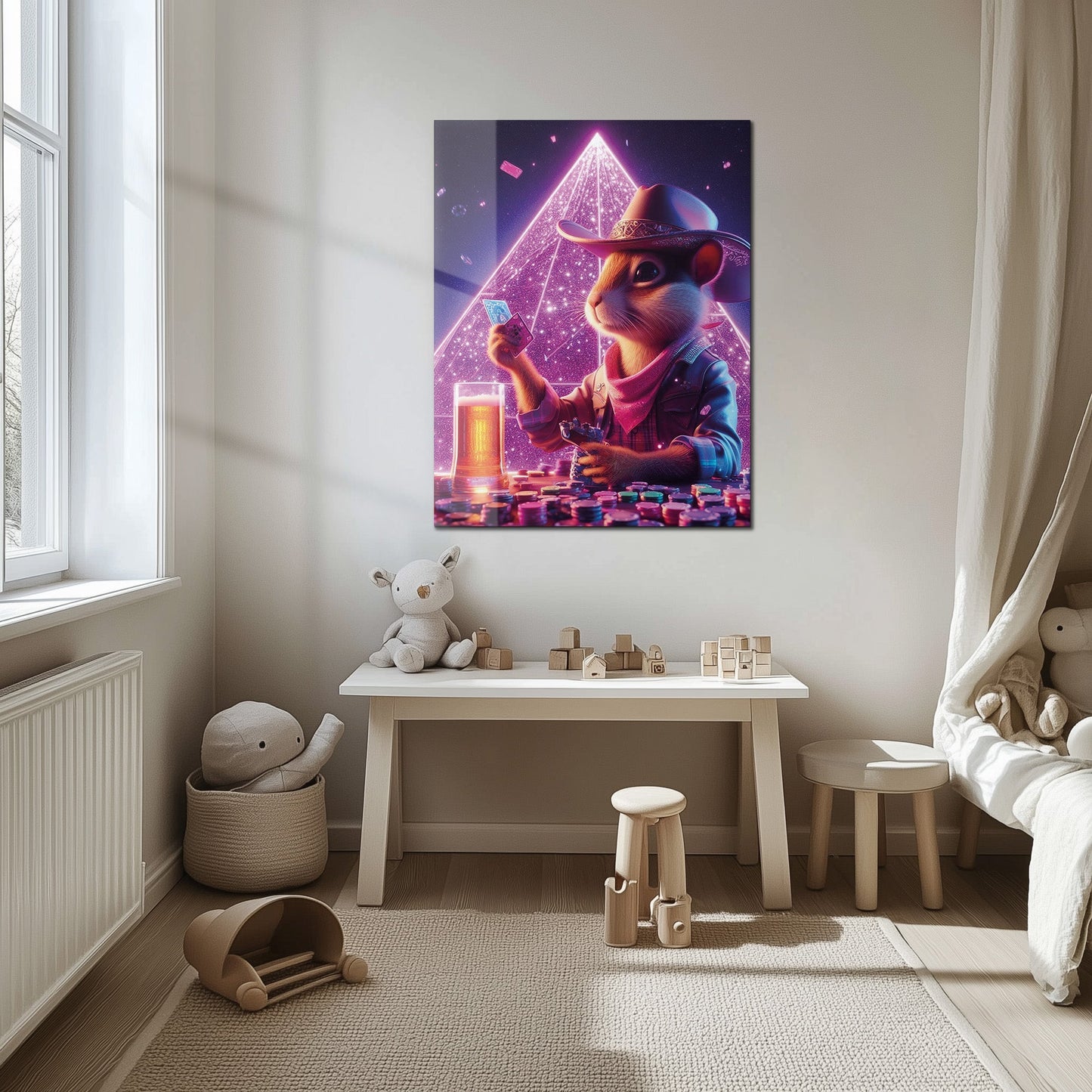 Cowboy Hamster Poker Night – Neon UV Glass Wall Art for Game Room Vibes-KAFCD088