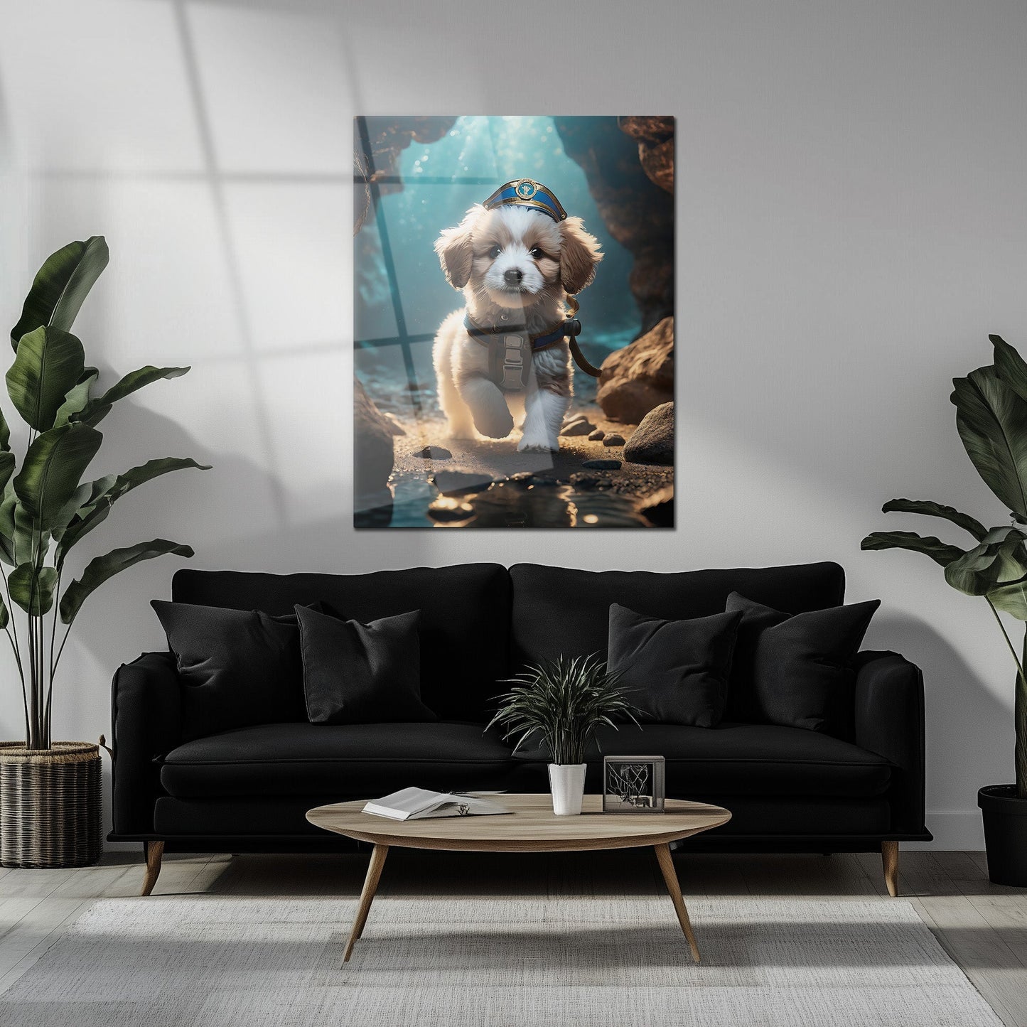Adventure Puppy Portrait – Cute Explorer Dog UV Glass Wall Art for Pet Lovers - KAFCD110