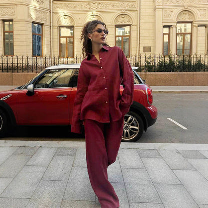 Women's Fashion Casual Loose Long-sleeved Shirt Trousers Suits