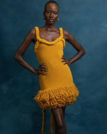 Hand-woven Twine Rope Shoulder Strap Tassel Dresses