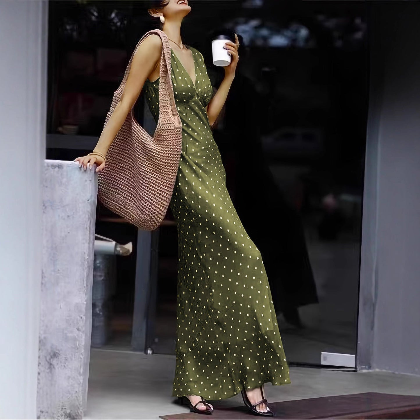 Women's Vintage Satin Polka Dot Dress Elegant Dresses