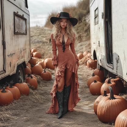 Women's Halloween Sexy Ruffles Solid Color Long Dresses