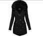Women's Solid Color Fur Collar Hood Mid-length Coats