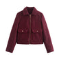 Women's Autumn Fashion Soft Woolen Pocket Zipper Coats