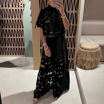 Women's Color Sexy Cutout Wide Leg Two-piece Suits