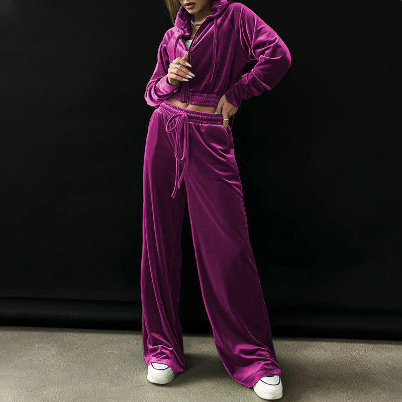 Women's Fashion Hooded Sweatshirt Gold Veet Sports Suits